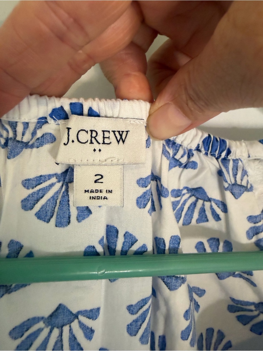 J. Crew White Long Sleeve Knee Length Dress with Blue Motif Size 2 - Picture 3 of 5